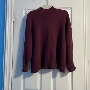 GAP Women's Burgundy Ribbed Mock Neck Long Sleeve Sweater Size XL 100% Cotton